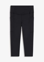 Wygodne legginsy sportowe z kieszonką na telefon, szybko schnące. Czarne legginsy bonprix, bez wzorów, sportowe. Za 82.99 zł.