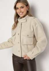 Beżowa Kurtka w Stylu Utility z Szerokimi Kieszeniami Nirithra. Brązowe kurtki Born2be, l, bez wzorów, z jeansu, biznesowe, bez kaptura. W wyprzedaży za 160.99 zł.