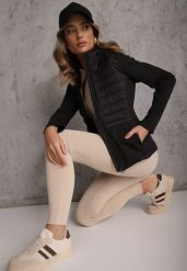 Czarna Przejściowa Kurtka z Pikowaniem i Elastycznymi Rękawami Salisia. Czarne kurtki przejściowe sportowe Renee, l, bez wzorów, z nylonu, z kapturem, tenisowe. Za 119.99 zł.