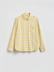 Koszula w kratę - jasnożółty. Żółte koszule Reserved, l, bez wzorów, z bawełny, bez kołnierzyka, bez ramiączek. Za 139.99 zł.