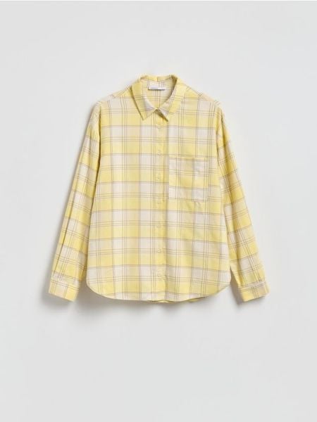 Koszula w kratę - jasnożółty. Żółte koszule Reserved, l, bez wzorów, z bawełny, bez kołnierzyka, bez ramiączek. Za 139.99 zł.