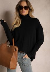 Czarny Golf o Fasonie Klasycznego Swetra z Domieszką Kaszmiru Rorilaine. Czarne swetry Renee, uniwersalny, z aplikacjami, z kaszmiru, biznesowe, bez ramiączek. Za 119.99 zł.