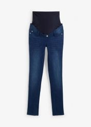 Jeansy ciążowe z ocieplającą spodnią stroną, slim fit. Niebieskie jeansy bonprix, bez wzorów, z bawełny. Za 189.99 zł.