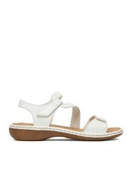 Rieker Sandały CEO-659C7-80 Biały. Białe sandały Rieker, bez wzorów, ze skóry, bez obcasa, na płaskiej podeszwie, bez zapięcia. Za 319.99 zł.