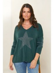Curvy Lady Sweter w kolorze ciemnozielonym rozmiar: 48/50. Zielone swetry Curvy Lady, bez wzorów, klasyczne, bez ramiączek. Za 177.10 zł.