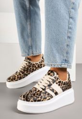 Panterkowe Sneakersy Typu Kultowe Tenisówki na Platformie Redoreve. Trampki Renee, bez wzorów, z jeansu, klasyczne, bez zapięcia. W wyprzedaży za 67.99 zł.