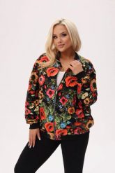 Kurtka bomberka MAKOVSKA w streetwearowym wydaniu - print w maki na czarnym tle PLUS SIZE XXL OVERSIZE JESIEŃ. Czarne kurtki Moda Size Plus Iwanek, na jesień, plus size, bez wzorów, z bawełny, eleganckie, bez kaptura. Za 279.90 zł.