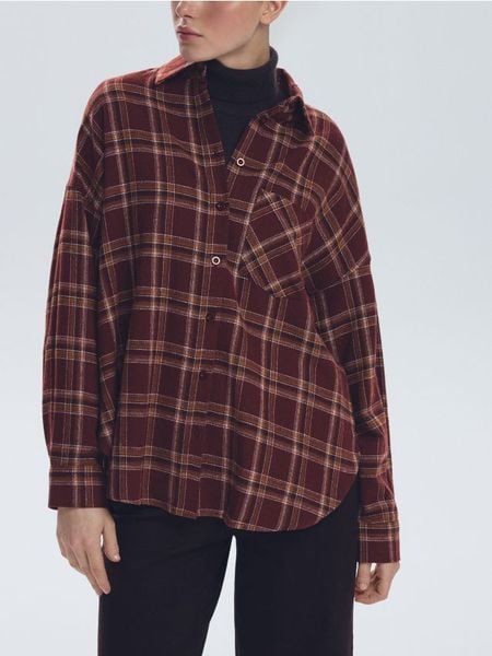 Koszula w kratę - ciemnobrązowy. Brązowe koszule Reserved, l, bez wzorów, z bawełny, bez kołnierzyka, bez ramiączek. Za 99.99 zł.