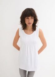 Długi top. Białe topy bonprix, bez wzorów, eleganckie, bez kołnierzyka, bez ramiączek. Za 62.99 zł.