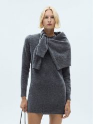 Mango Sukienka dzianinowa Eliote 77037709 Szary Regular Fit. Szare sukienki Mango, m, bez wzorów, z dzianiny, bez kołnierzyka, bez ramiączek. Za 49.99 zł.
