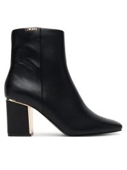 DKNY Botki Cianna K3570036 Czarny. Czarne botki DKNY, bez wzorów, ze skóry, bez obcasa, na słupku, bez zapięcia. Za 659.99 zł.
