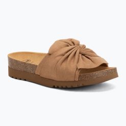 Klapki damskie Scholl Princess Med. Brązowe klapki Scholl, bez wzorów, z materiału, eleganckie, bez obcasa, bez zapięcia. Za 289.99 zł.