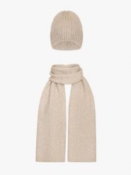 Czapka i szalik w kolorze beżowym. Brązowe szaliki i kominy Ryłko, bez wzorów, z tkaniny. Za 179.99 zł.