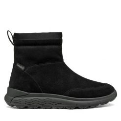 Botki Geox. Czarne botki Geox, bez wzorów, bez obcasa, na płaskiej podeszwie, bez zapięcia. Za 769.99 zł.