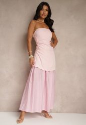 Różowa Sukienka Koktajlowa z Dekoltem Bandeau Ozdobiona Marszczeniem Folimmea. Czerwone sukienki Renee, m, bez wzorów, eleganckie, bez kołnierzyka, bez ramiączek, maxi, kopertowe. W wyprzedaży za 135.99 zł.