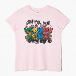 T-shirt oversize Grateful Dead - Różowy. Czerwone t-shirty Cropp, m, bez wzorów, z bawełny, bez kołnierzyka, bez ramiączek. W wyprzedaży za 19.99 zł.