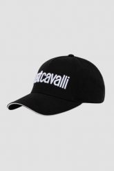 JUST CAVALLI Czarna czapka Logo Embroidery 3d Up. Czarne czapki z daszkiem Just Cavalli, bez wzorów. W wyprzedaży za 149.99 zł.