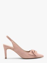 Różowe czółenka damskie bez pięty slingback z kokardą OFELIA. Czerwone czółenka Ryłko, bez wzorów, z materiału, bez obcasa, na obcasie, bez zapięcia. Za 379.99 zł.