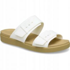 Sandały dla Kobiet Crocs Brooklyn Buckle Low. Brązowe sandały Crocs, bez wzorów, z materiału, eleganckie, bez obcasa, na obcasie, bez zapięcia. Za 239.99 zł.