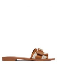 Guess Klapki FLJEL5 FAB03 Brązowy. Brązowe klapki Guess, z aplikacjami, z materiału, bez obcasa, bez zapięcia. Za 182.99 zł.