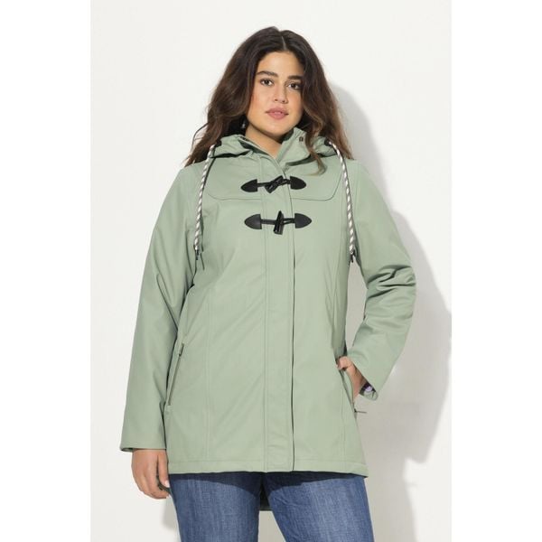 Damskie Kurtka przeciwdeszczowa HYPRAR wodoszczelna kaptur podłużne guziki. Zielone kurtki przeciwdeszczowe Ulla Popken, plus size, bez wzorów, z materiału, bez kaptura, trekkingowe. W wyprzedaży za 521.99 zł.