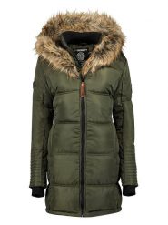 Geographical Norway Płaszcz pikowany "Beautiful" w kolorze oliwkowym rozmiar: XL. Brązowe płaszcze Geographical Norway, xl, z aplikacjami, bez kaptura. Za 300.08 zł.