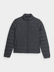 Kurtka puchowa z wypełnieniem syntetycznym damska - czarna. Czarne kurtki 4f, xl, bez wzorów, z dzianiny, klasyczne, bez kaptura. Za 249.99 zł.