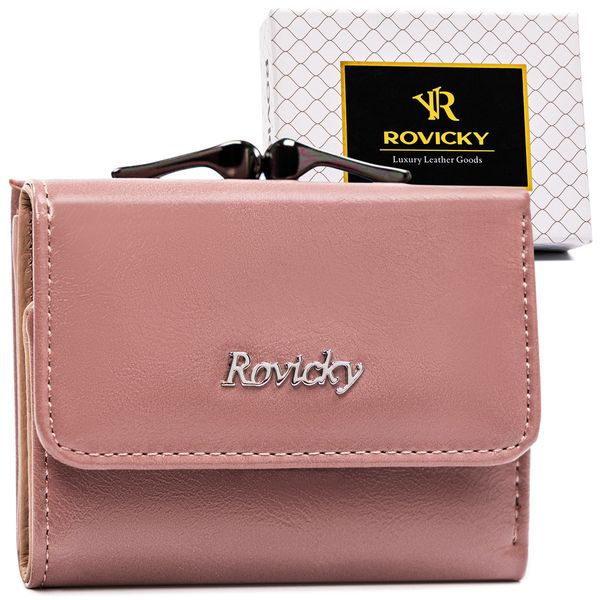 Portfel damski Rovicky RPX-32-ML różowy. Czerwone portfele ROVICKY, bez wzorów, ze skóry. Za 48.99 zł.