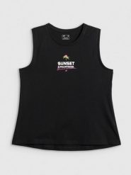 4F Top regular z nadrukiem damski - czarny XXL. Czarne topy 4f, xxl, bez wzorów, z bawełny, klasyczne, bez kołnierzyka, bez ramiączek. Za 49.99 zł.