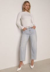 Niebieskie Jeansy z Bawełną o Fasonie Mom Fit z Wysokim Stanem Vrenes. Niebieskie jeansy Born2be, bez wzorów, z bawełny, klasyczne, z podwyższonym stanem. Za 119.99 zł.