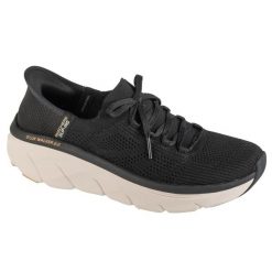 Buty sportowe Sneakersy damskie, Slip-Ins: D'lux Walker 2.0 - Thrill Movement. Czarne buty sportowe lifestyle Skechers, bez wzorów, bez zapięcia, trekkingowe. Za 399.99 zł.