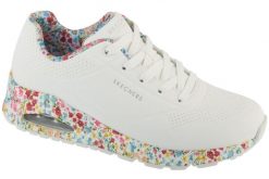 Buty sportowe Sneakersy damskie, Uno - Majestic Garden. Białe buty treningowe Skechers, bez wzorów, z materiału, przed kostkę, bez zapięcia, trekkingowe. Za 429.99 zł.