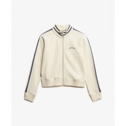 Damska bluza dresowa zapinana na zamek Superdry Athletic Essentials. Białe bluzy Superdry, bez wzorów, z dresówki, eleganckie, bez ramiączek, bez kaptura. Za 323.35 zł.