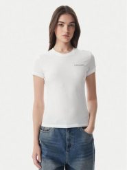 Tommy Jeans T-Shirt Ess Logo DW0DW23479 Biały Slim Fit. Białe t-shirty Tommy Jeans, l, bez wzorów, z bawełny, bez kołnierzyka, bez ramiączek. Za 129.99 zł.