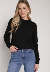 Czarny Casualowy Sweter z Wełną i Bawełną Nedalla. Czarne swetry Born2be, bez wzorów, z bawełny, biznesowe, bez ramiączek. Za 59.99 zł.