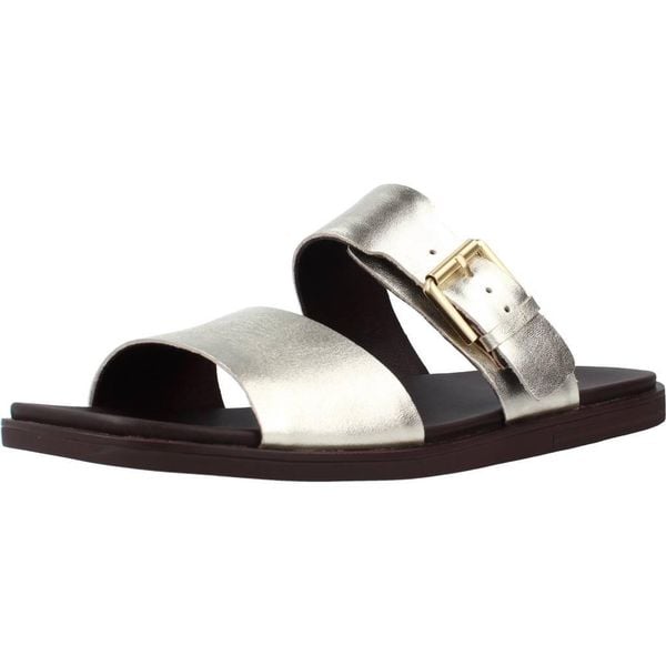 Sandały CLARKS OFRA SLIDE Złoty. Żółte sandały Clarks, bez wzorów, ze skóry, bez obcasa, bez zapięcia. Za 258.99 zł.