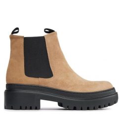 Sztyblety Pollini. Brązowe botki Pollini, bez wzorów, bez obcasa, na płaskiej podeszwie, bez zapięcia. Za 759.99 zł.
