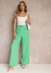 Zielone Szerokie Spodnie z Wysokim Stanem i Kieszeniami Callista. Zielone jeansy Renee, l, bez wzorów, z jeansu, eleganckie, z podwyższonym stanem. W wyprzedaży za 67.99 zł.