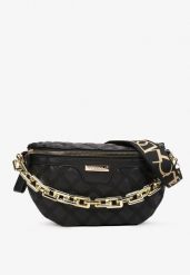 Czarna Pikowana Nerka z Łańcuchem Cotha. Czarne nerki i saszetki Renee, bez wzorów, z materiału, eleganckie, bez dodatków. W wyprzedaży za 59.99 zł.