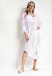 Jasnoróżowa Sukienka Oversize o Koszulowym Fasonie Rarosa. Czerwone sukienki Born2be, bez wzorów, eleganckie, bez kołnierzyka, bez ramiączek, midi, koszulowe. W wyprzedaży za 103.99 zł.