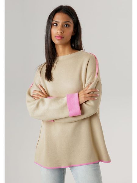 Aniston Sweter w kolorze beżowym rozmiar: 42. Brązowe swetry Aniston, bez wzorów, bez ramiączek. Za 61.02 zł.