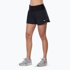 Spodenki do biegania damskie Mizuno Core 5.5. Czarne szorty sportowe Mizuno, bez wzorów, z materiału, do biegania. Za 129.99 zł.