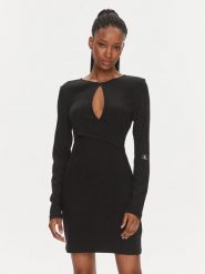 Calvin Klein Jeans Sukienka koktajlowa Front Split Wrap Ls Dress J20J222516 Czarny Slim Fit. Czarne sukienki Calvin Klein Jeans, xs, bez wzorów, z jeansu, wizytowe, bez kołnierzyka, bez ramiączek. Za 249.99 zł.
