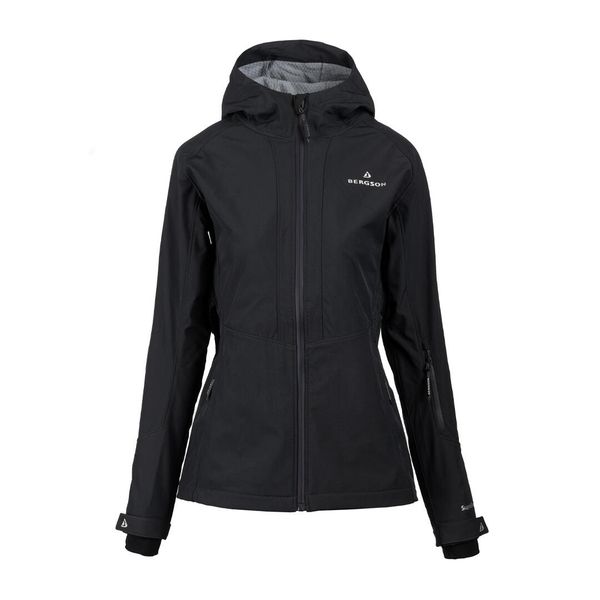 Kurtka softshell damska Vara SS1. Czarne kurtki przejściowe sportowe Bergson, bez wzorów, z softshellu, bez kaptura, trekkingowe. W wyprzedaży za 399.00 zł.