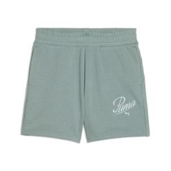 Damskie szorty z wysokim stanem ESS SCRIPT 5" PUMA Green Moon. Zielone szorty Puma, bez wzorów. Za 149.00 zł.