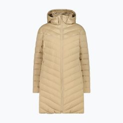 Płaszcz ocieplany damska CMP 35K3566 Snaps Hood Parka. Brązowe płaszcze CMP, bez wzorów, z puchu, sportowe, bez kaptura. Za 589.99 zł.