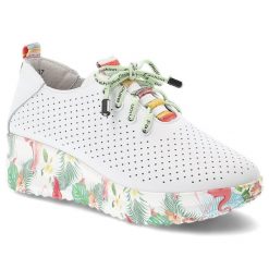 Półbuty damskie Artiker, skóra naturalna perforowana cholewka kolorowe sznurówki ozdobny język platformowa lekka podeszwa, białe, 58C0598. Białe półbuty wsuwane Artiker, na lato, bez wzorów, ze skóry, eleganckie, bez obcasa. Za 199.00 zł.