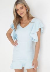 Niebieska Sukienka Bessette. Niebieskie sukienki Born2be, na imprezę, m, z aplikacjami, bez kołnierzyka, bez ramiączek, mini, dopasowane. W wyprzedaży za 76.99 zł.