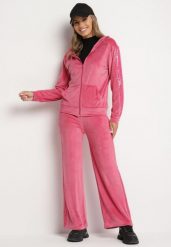 Fuksjowy Komplet Dresowy Welurowy z Ozdobnym Lampasem Spodnie Joggery i Bluza z Kapturem Jalrinna. Czerwone bluzy Born2be, m, bez wzorów, z dresówki, bez ramiączek, z kapturem. W wyprzedaży za 72.24 zł.