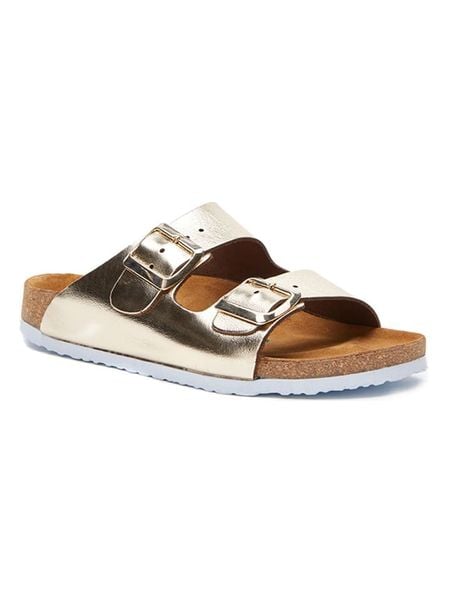 Comfortfusse Skórzane klapki w kolorze złotym rozmiar: 38. Żółte klapki Comfortfüße, bez wzorów, klasyczne, z otwartym noskiem, bez obcasa, bez zapięcia. Za 228.45 zł.